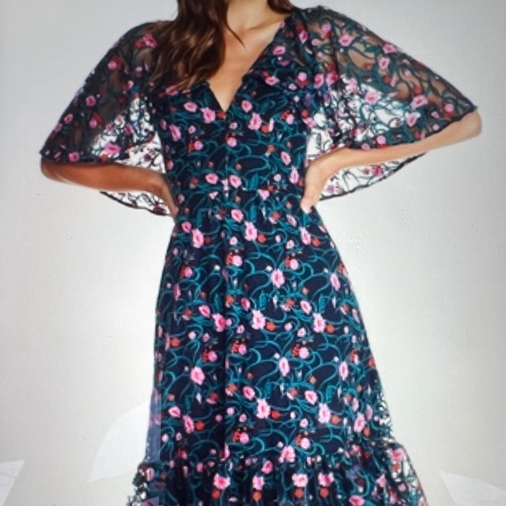 Dress the Population Virginia Cape Sleeve Dress Size M Navy Floral